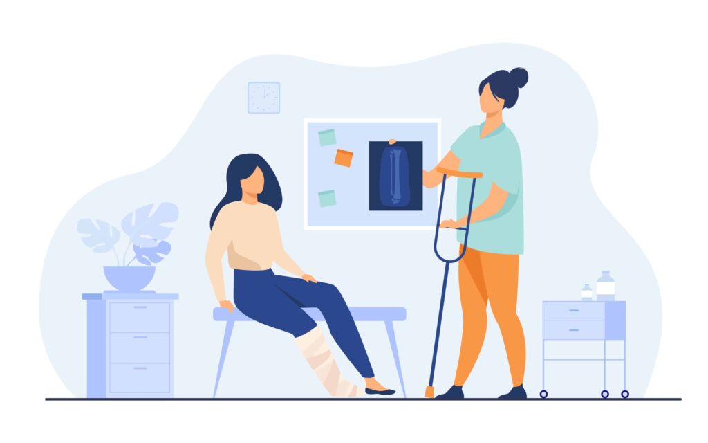 Femme blessé avec une infirmière