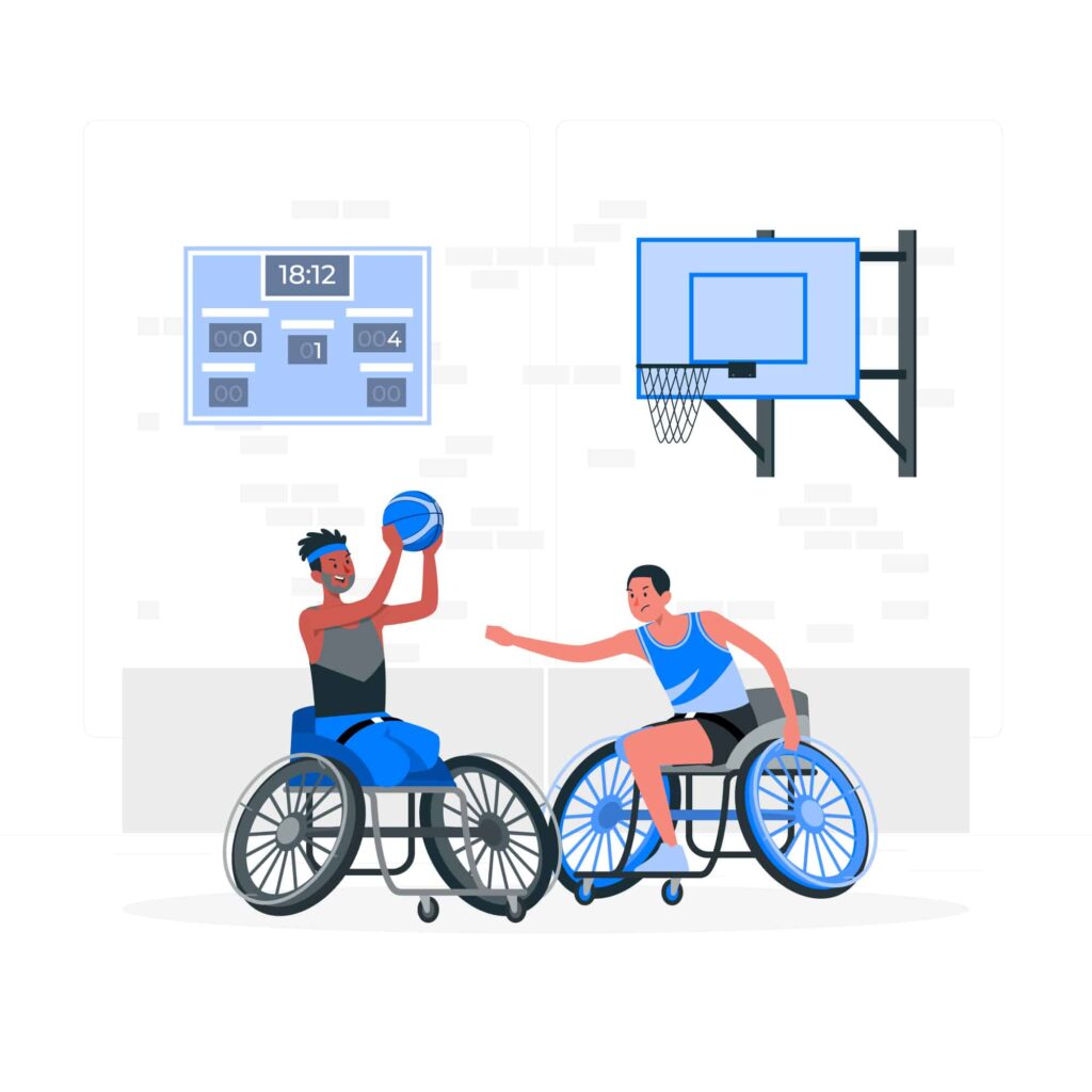 personnes à mobilité réduite entrain de pratiquer du basketball