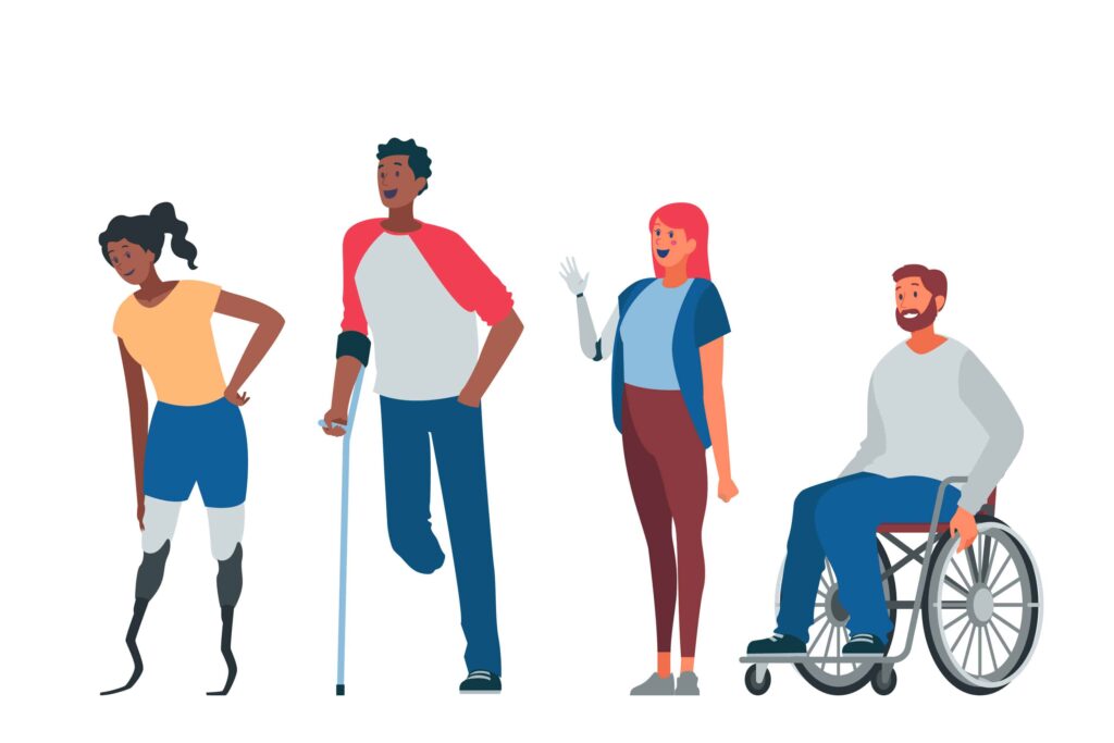 Différentes personnes à mobilité réduite