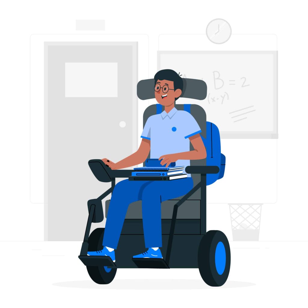 Une personne a mobilité réduite dans son fauteuil